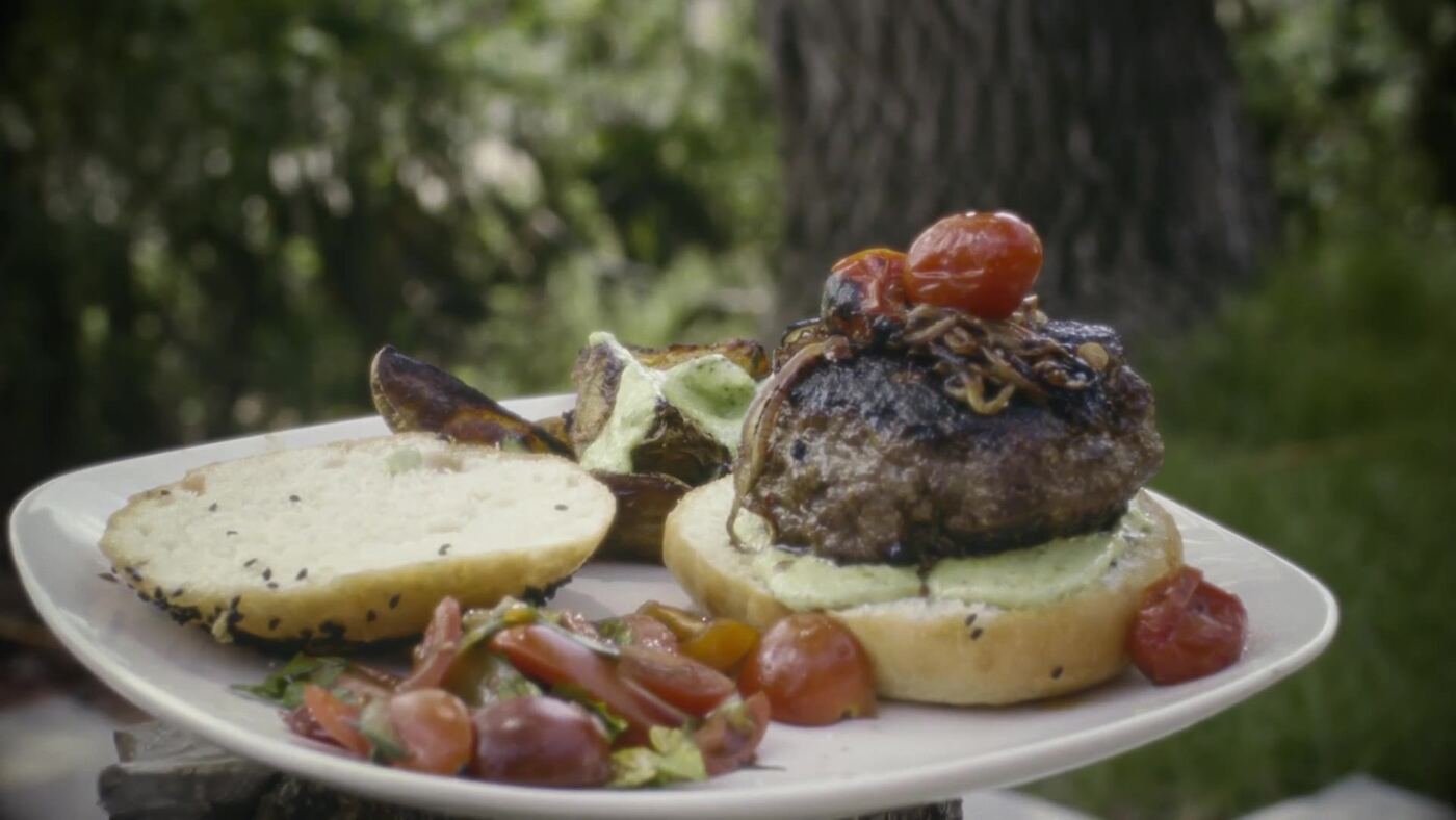 Saffron kabob burger plated for service